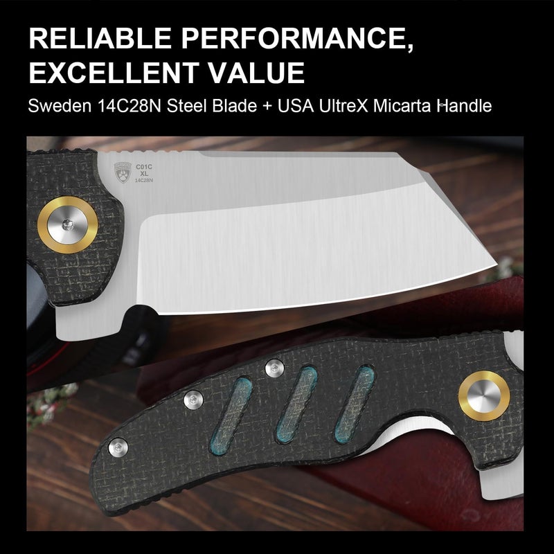 KIZER سكين جيب C01C XL شيبردوغ، شفرة 3.9" 14C28N شكل خروف، سكين طي EDC مع مقبض نسيج نوربلكس ألتركس™ ميكارتا، قفل بطانة، فليبر، سكاكين تخييم للرجال والنساء، V5488M2 - Image 5